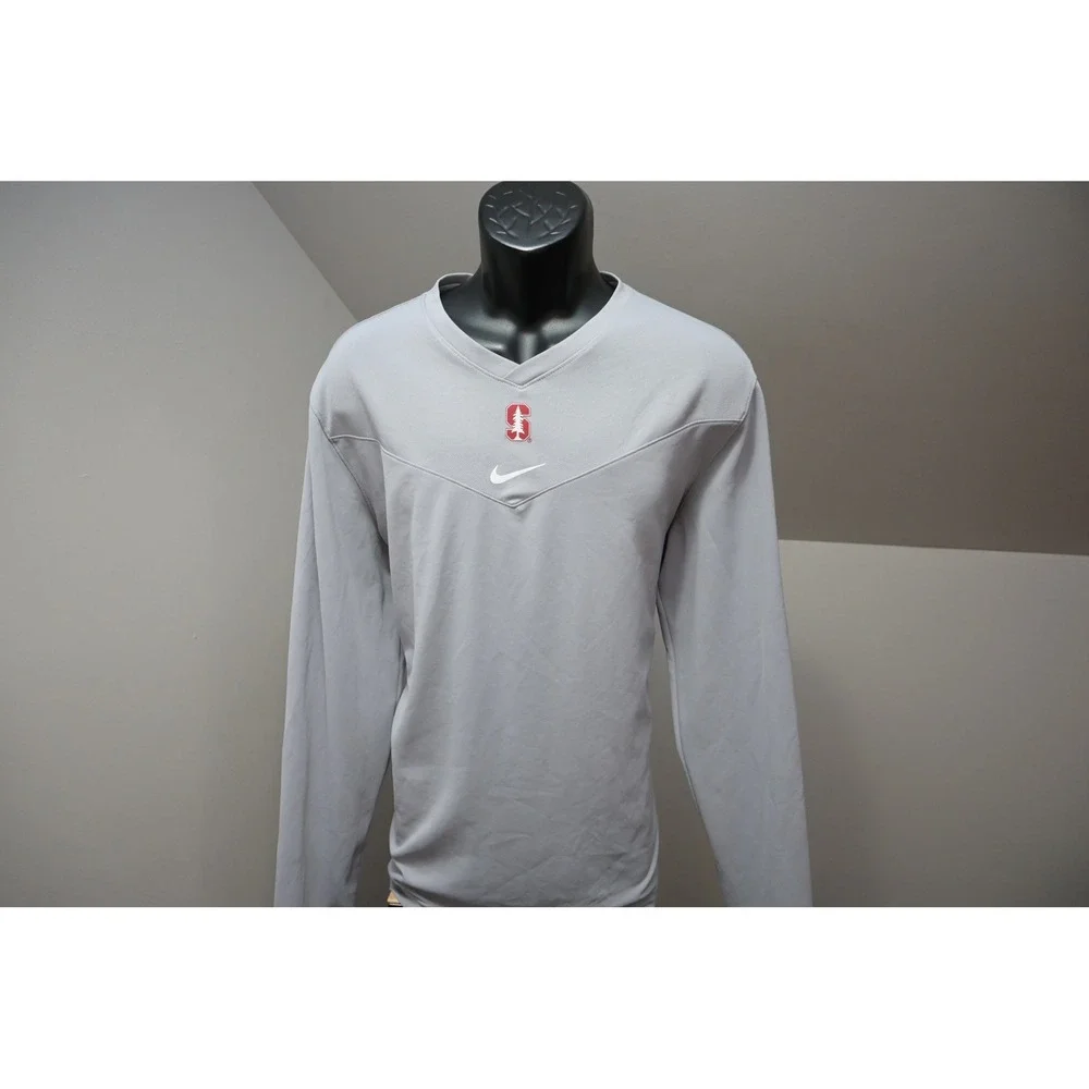 Nike Stanford Cardinal Shirt Mens XL Gray Dri-FIT Long Sleeve V-Neck Excellent
